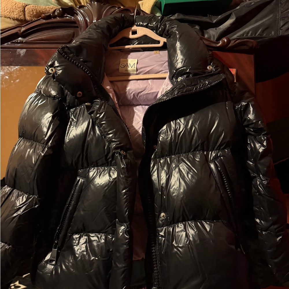 SAM Women's Shiny Black Puffer Coat Size Medium